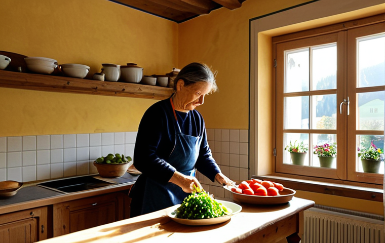 **
"A cozy apartment interior in a charming village near Salzburg, Austria. Sunlight streams through the window, illuminating a simple kitchen with fresh produce from a local market. A fully clothed traveler is preparing a traditional Austrian dish. Safe for work, appropriate content, fully clothed, modest, family-friendly, perfect anatomy, natural proportions, high quality."
**