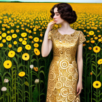 Inspired by Klimt**

"A fully clothed woman in a long, elegant, modest golden gown, inspired by Gustav Klimt's style, standing in a field of stylized flowers, similar to those in 'The Kiss'. The background features geometric patterns and subtle gold leaf accents. Safe for work, appropriate content, perfect anatomy, correct proportions, natural pose, professional, modest, family-friendly, well-formed hands, proper finger count, natural body proportions, high quality, professional photography."

**