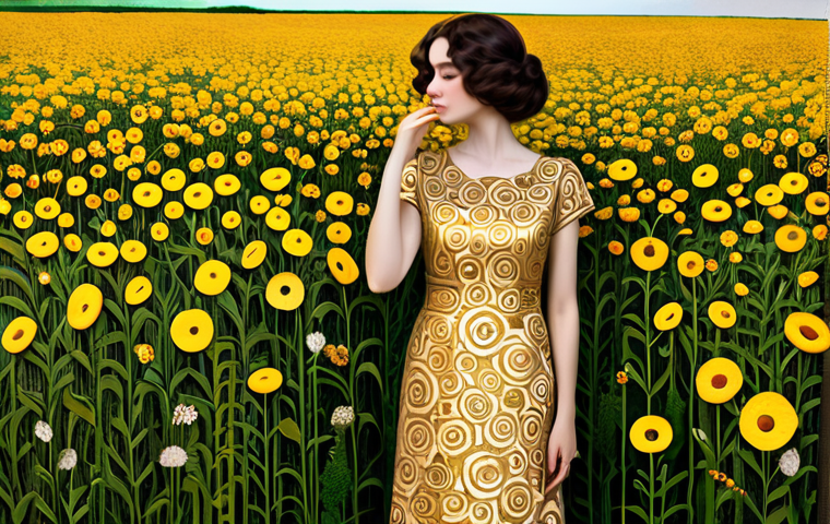 Inspired by Klimt**
"A fully clothed woman in a long, elegant, modest golden gown, inspired by Gustav Klimt's style, standing in a field of stylized flowers, similar to those in 'The Kiss'. The background features geometric patterns and subtle gold leaf accents. Safe for work, appropriate content, perfect anatomy, correct proportions, natural pose, professional, modest, family-friendly, well-formed hands, proper finger count, natural body proportions, high quality, professional photography."
**
