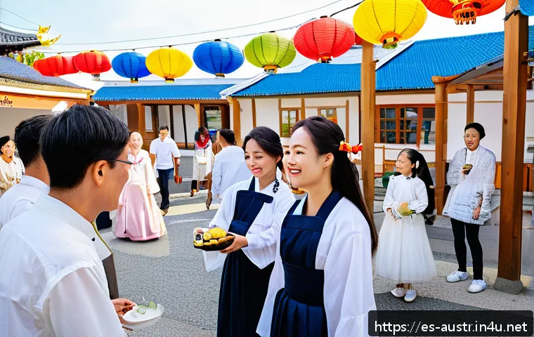 오스트리아에서 한인 커뮤니티 - A vibrant cultural festival scene in Vienna featuring a diverse crowd of Austrian and Korean people ...