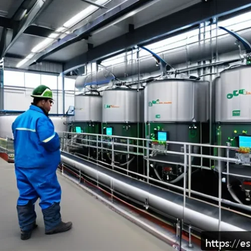 오스트리아의 음식물 쓰레기 처리 방법 - A modern Austrian biogas plant interior showing advanced anaerobic digesters with digital sensors an...
